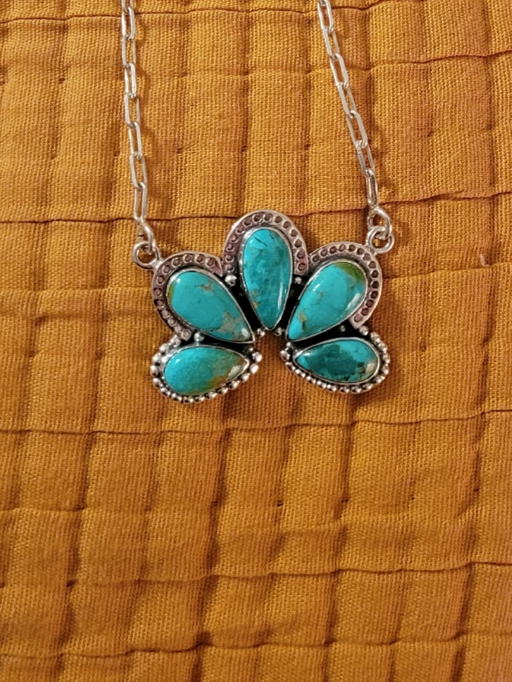 Turquoise Cluster Necklace Silver | Boho Western Southwestern Pendant Necklace